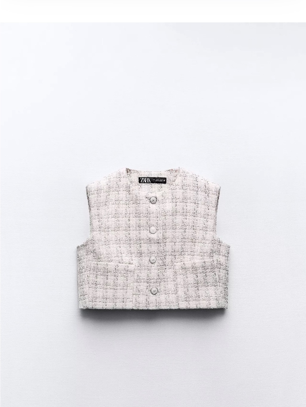Zara cropped Vest Off-White Tweed Button Front Vest